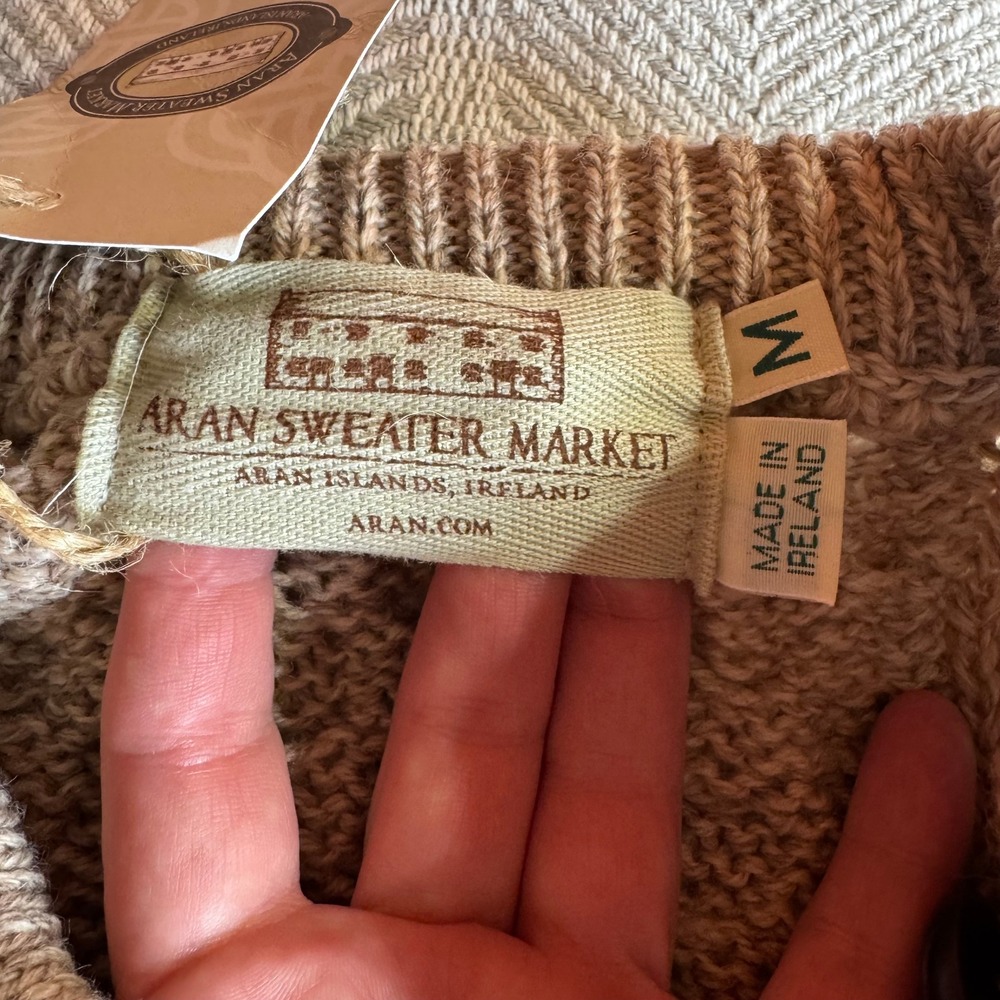 Aran Sweater Market Merino Wool Cable Knit Beige Cardigan Mens Medium Ireland - Picture 4 of 9